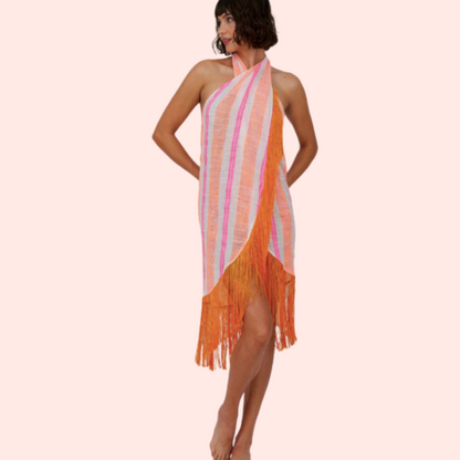 FRINGED CROSSOVER DRESS - Pitusa