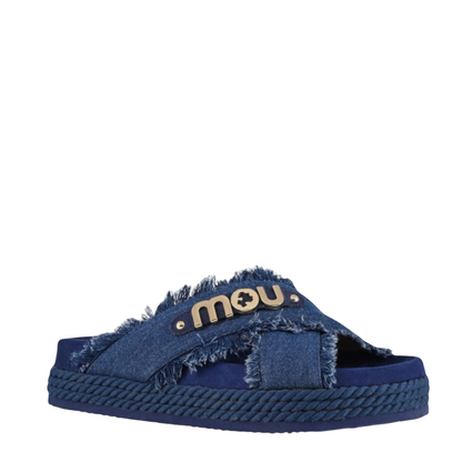 MOU Criscross sandal denim