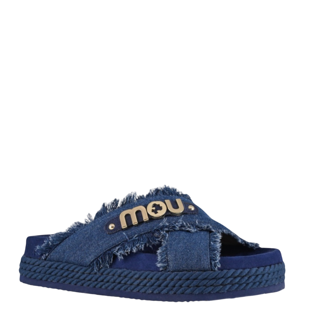 MOU Criscross sandal denim