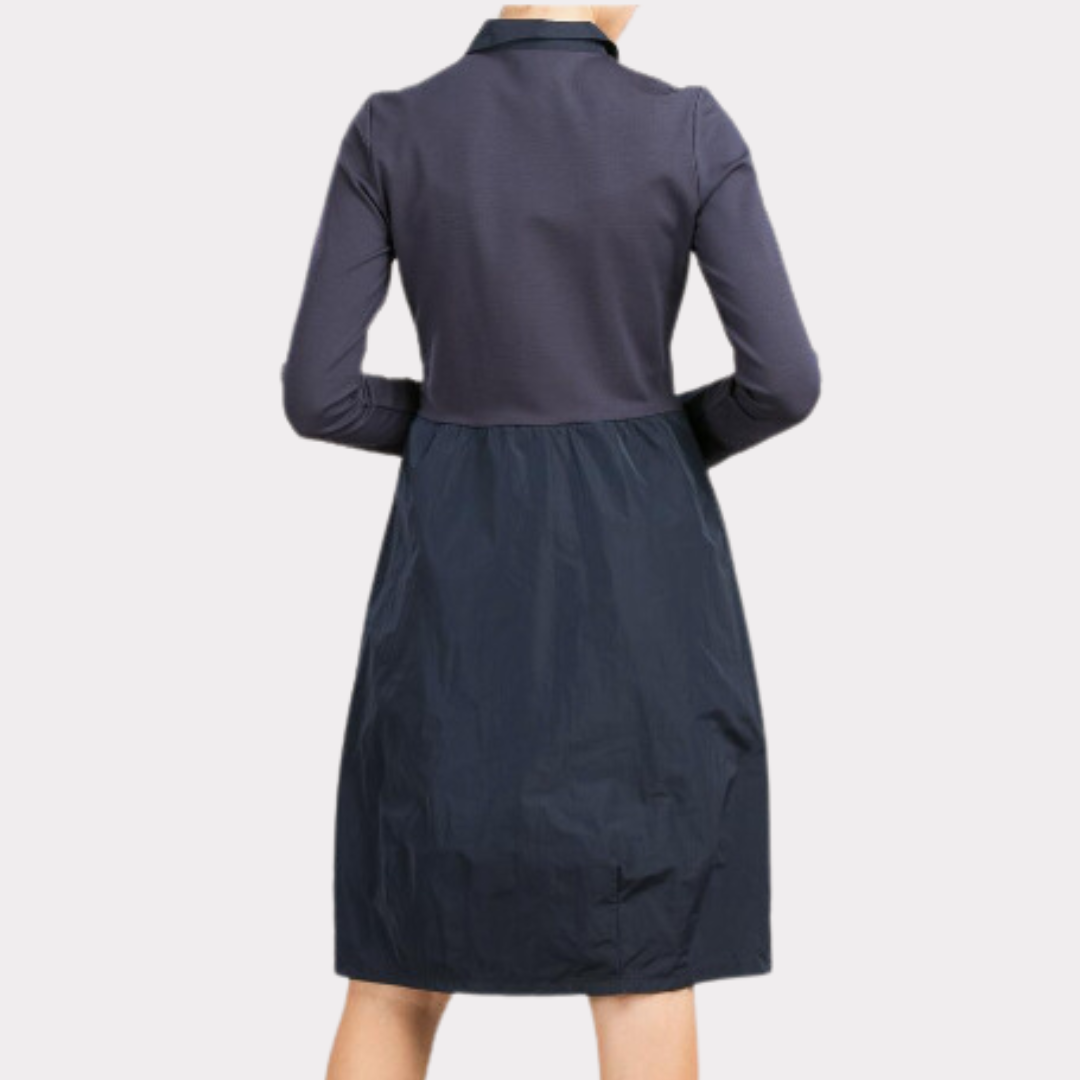 Robe avec zip central et col en taffetas Aloisia Bleu