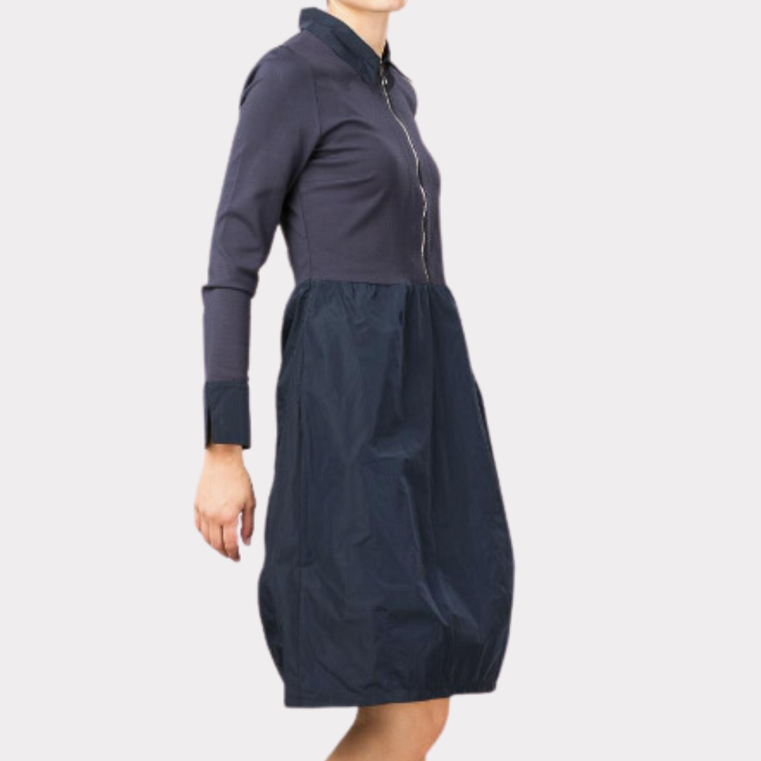 Robe avec zip central et col en taffetas Aloisia Bleu