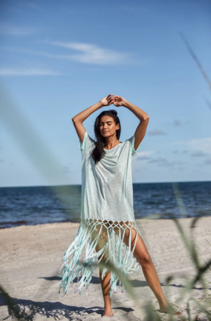 Pitusa BEADED FRINGE T-SHIRT DRESS